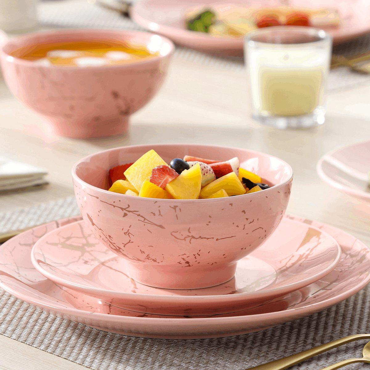 Rosetta Ventina Serviesset - 12 delig - 4 persoons - Baby roze - Dinerborden - Bordenset - Diepe borden - Ontbijtborden - Servies - Keukenservies
