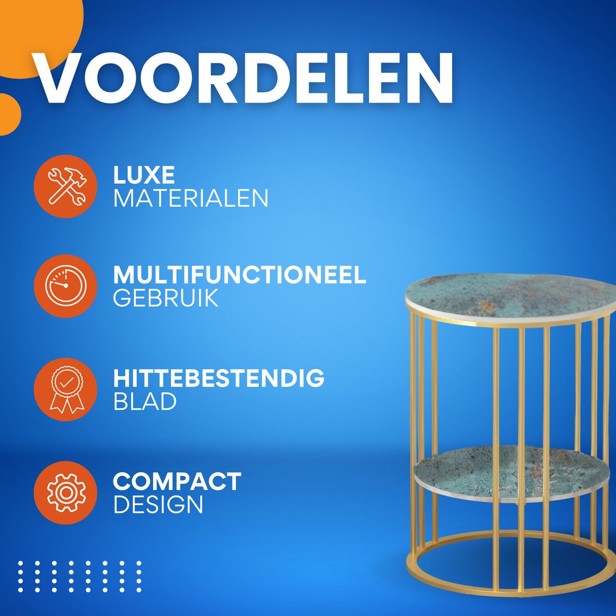 Ronde bijzettafel Malito -Salontafel - Woonkamer - Emerald look - Side table - 40cm