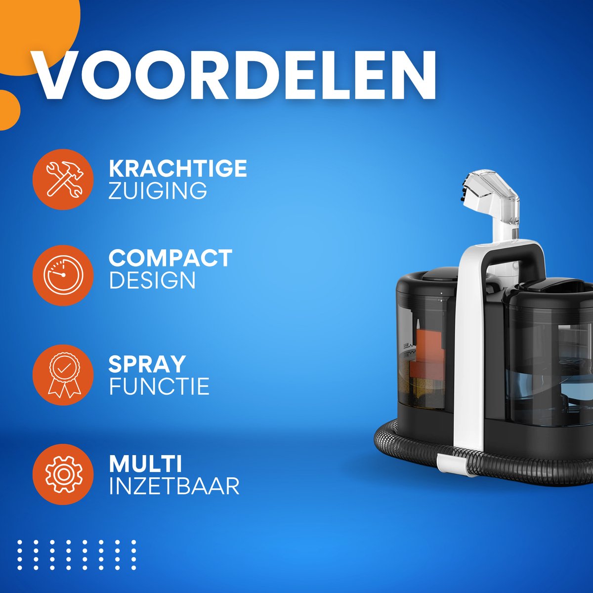 Vlekkenreiniger - Tapijtreiniger - Meubelreiniger - Reinigingsmachine - Wasstofzuiger - Voor Tapijtreiniging en Dieptereiniging - Krachtige 500W Borstelmotor - 1500ml Grote Watertank, Laag Geluidsniveau