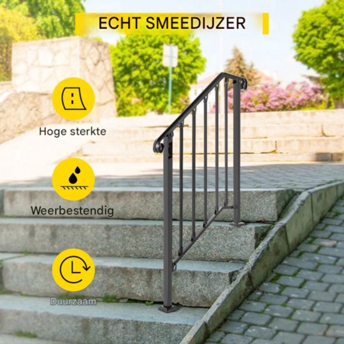 Trapleuning voor 2-3 tredes - Balustrade - Houders - Leuningen voor Trappen - Staal - Met trapleuninghouders - 37cm