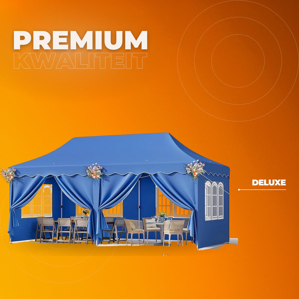Paviljoen- Partytent - Tuin tent - Overkapping - Gazebo - Opvouwbare Partytent met Zijwanden - UV50+ Bescherming - Waterdicht & Stevig - Voor Tuinfeest & Buitengebruik - Blauw - 3x6m