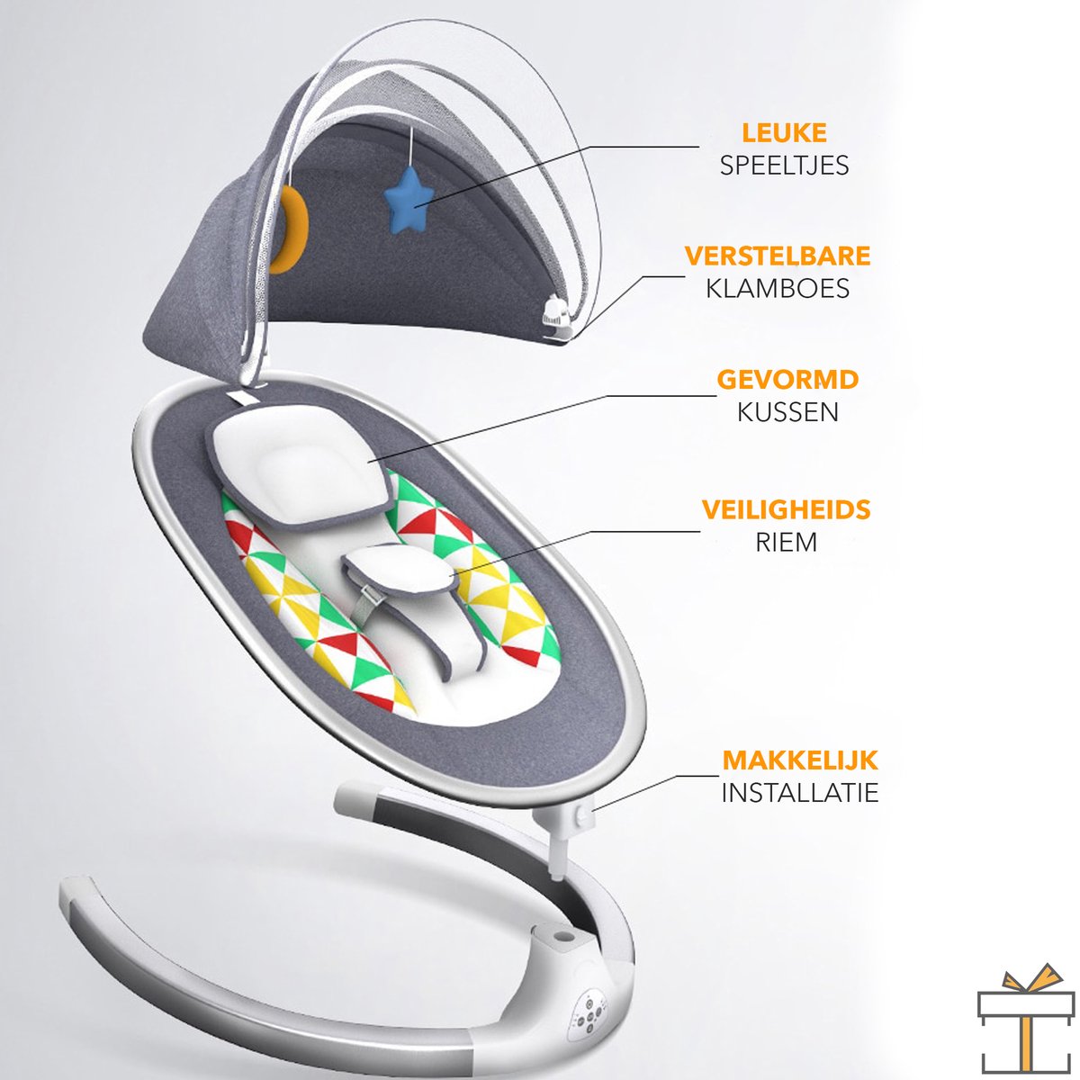 Happyment® Elektrische babyschommel - Wipstoel - Babyswing wipper - Wieg -  Wipstoeltjes voor baby