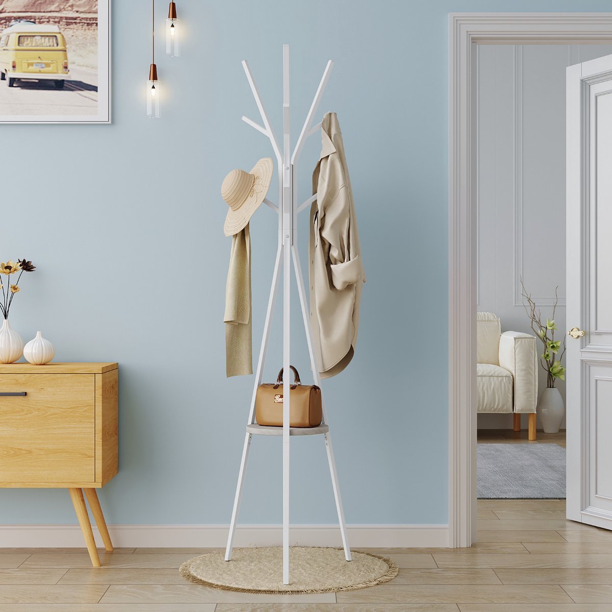 Kapstok Staand - Deluxe - 9 Haken - Met Plank - Metaal - Modern Ontwerp