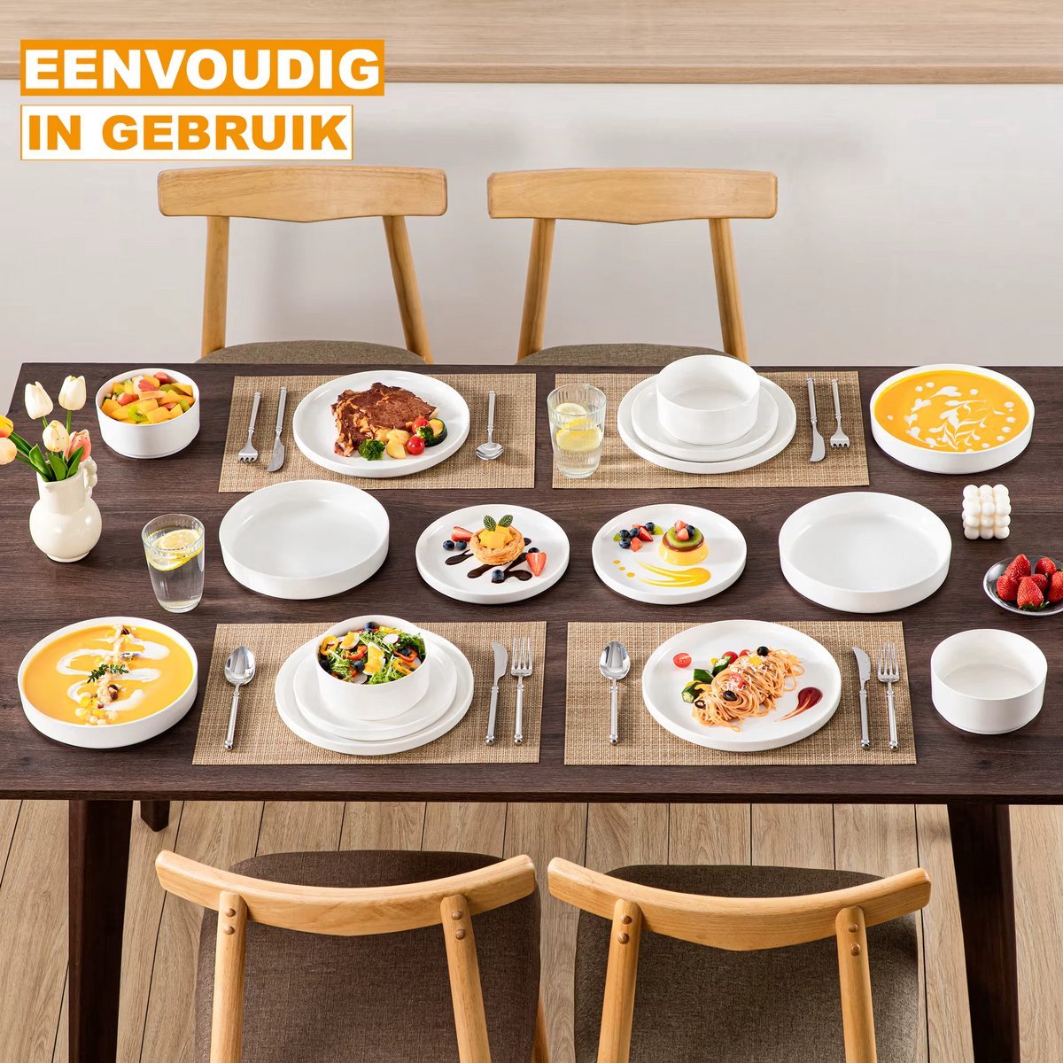 Eminent Serviesset – 12 persoons – 36 delig – Wit Keramisch – Dinerborden – Kleine Borden – Grote inhoud