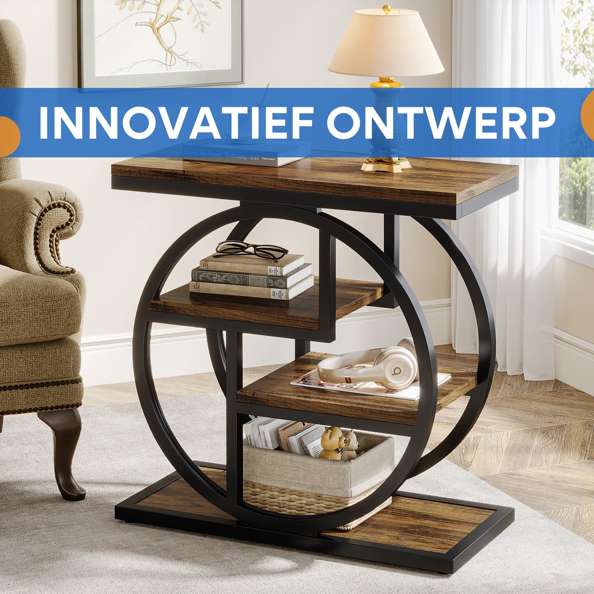 Luxe Bijzettafel Delia - Voor woonkamer of slaapkamer - Nachtkast - Bruin