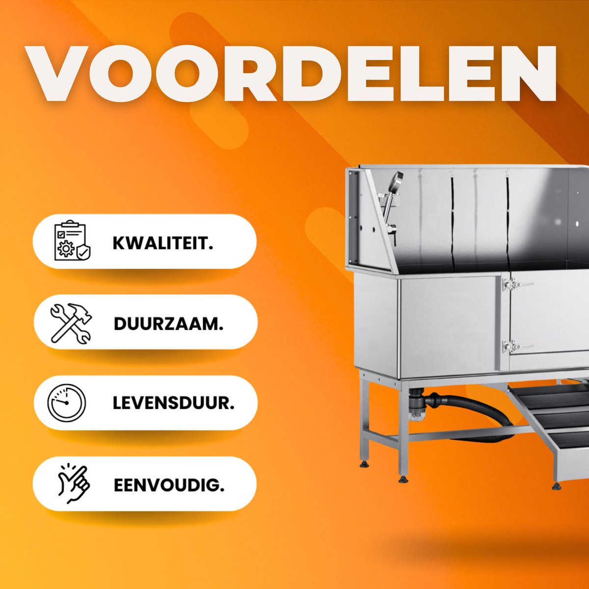 Hondenverzorgingskuip Deluxe - 1270mm - Roestvrij Staal - Huisdierbad