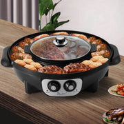 Grillplaat 2 in 1 - Elektrisch - Bakplaat - BBQ - Hot Pot - Multifunctioneel - Aluminium & Gehard Glas