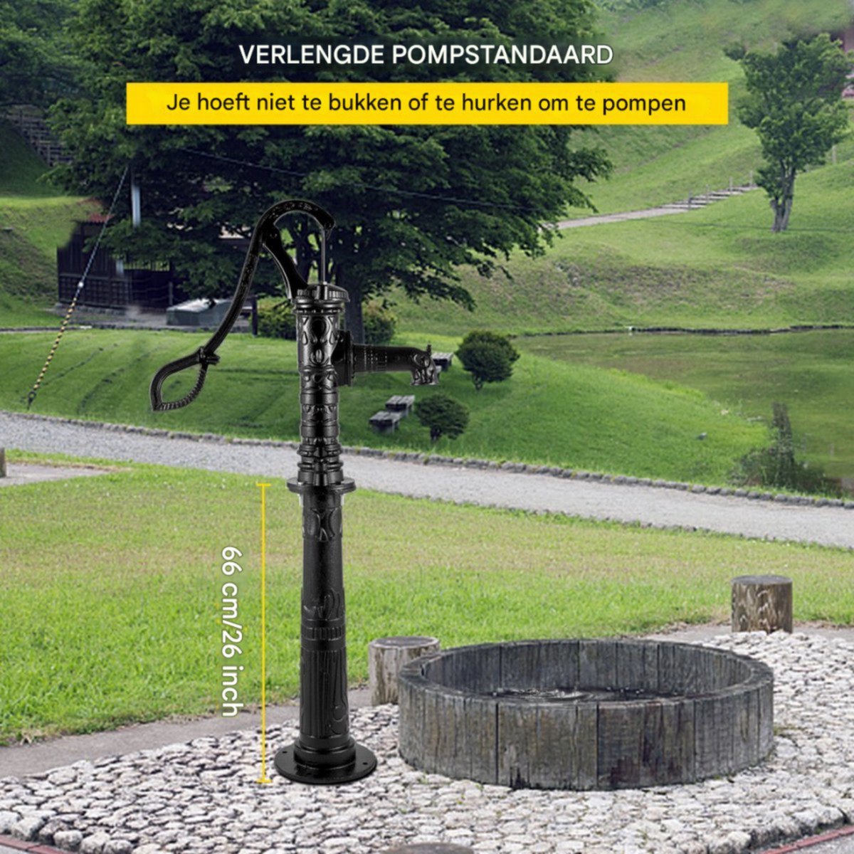 Luxe zwengelpomp - Handwaterpomp - Tuinwaterpomp - Waterpomp - Gietijzer - 6M Pompdiepte voor Irrigatie - Inclusief Pompstandaard