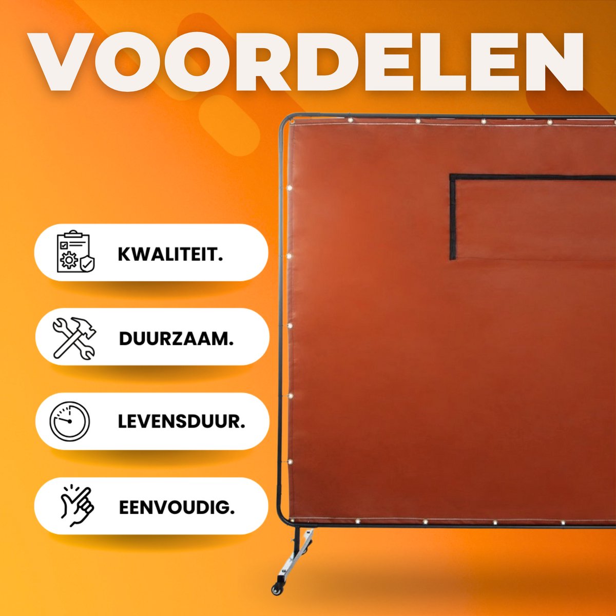 Lasscherm Met Staander – Glasvezel Lasgordijn met Koolstofstaal Frame – Voor Werkplaatsen