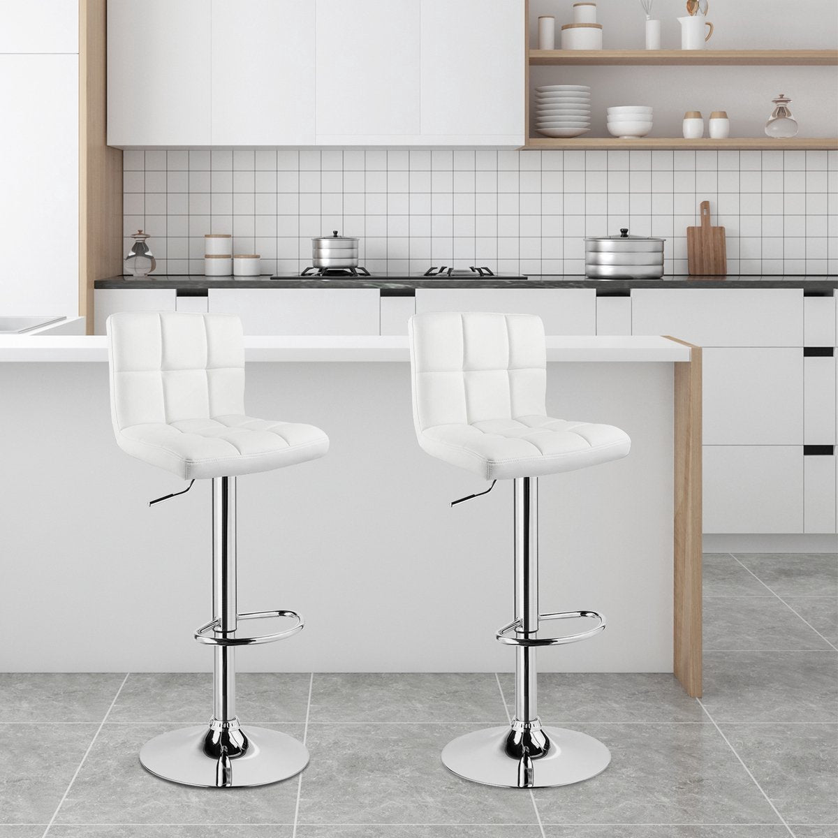 Barkruk - Hoge rugleuning - Ergonomisch - Wit - Zithoogte 60-82cm - Set van 1