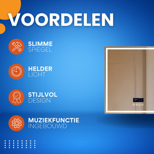 Badkamerspiegel met bluetooth en verlichting - 80cm - Voor Badkamer, Make-up & Wandmontage - Dimbaar licht - Muziek - Vierkant