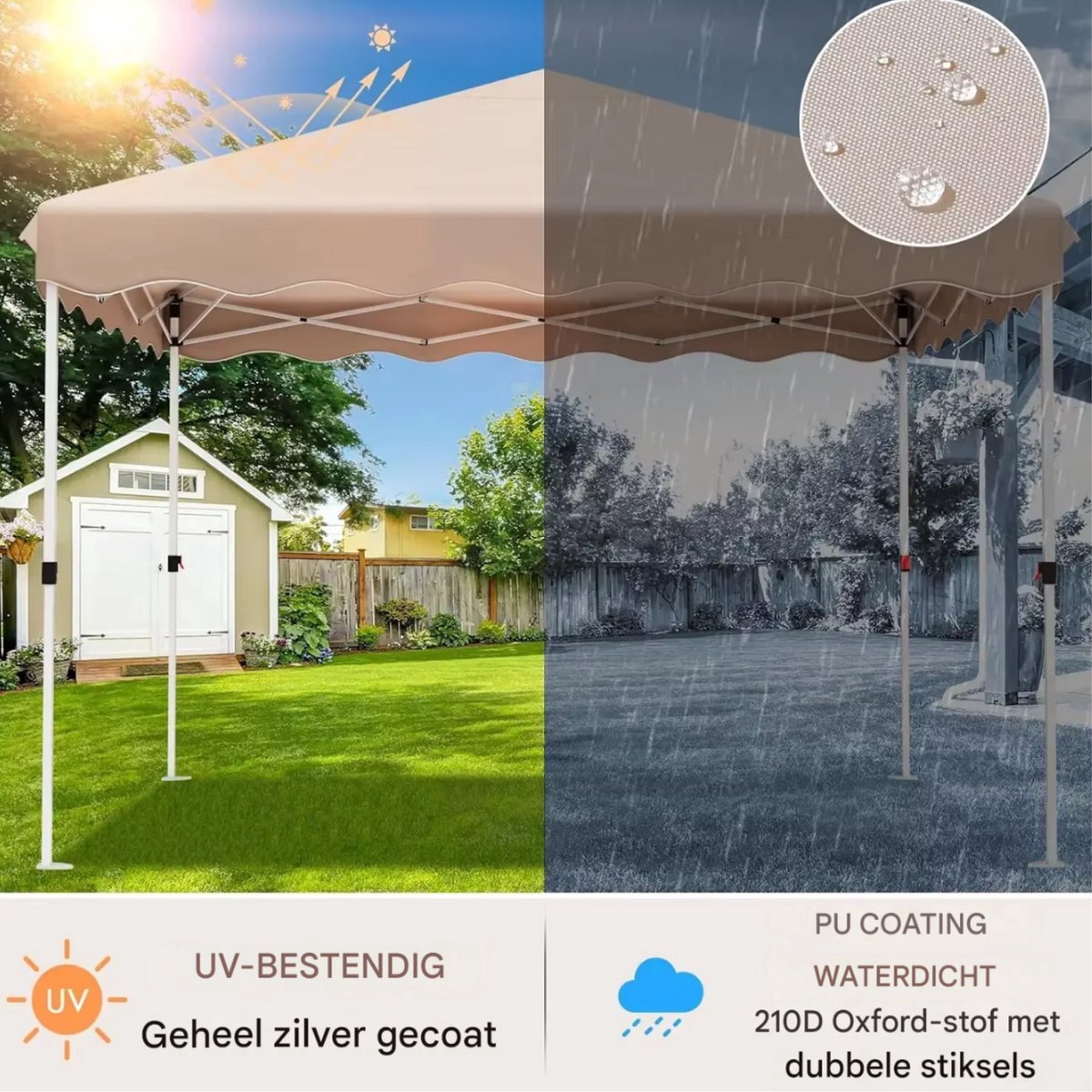 Gazebo Valora - Pergola - paviljoen - Partytent - Strandtent - Voor Terras, Feest en Achtertuin - 3x3m - Beige