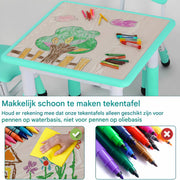 Kindertafel met stoeltjes - 2 stoelen - Activiteiten tafel - Speeltafel Kinderbureau - 3-8 jaar - In Hoogte Verstelbaar - Studeertafel voor Kinderen - Turquoise