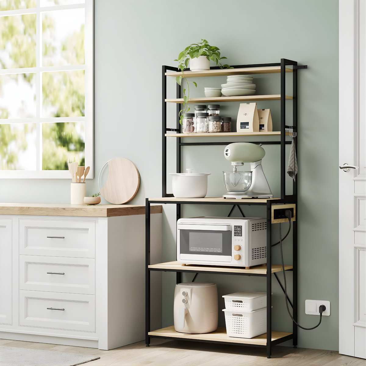 Opbergkast - Keuken orginazer - Wandkast - Voor keuken / woonkamer – Met stopcontact – Rustic brown - Maat XL