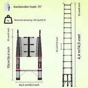 Telescopische Ladder Lyra - 440CM - Roestvrijstalen Vouwladder - Draagbare Uitschuifbare Loft Ladder - Max. Belasting 150kg/330lb - EN131