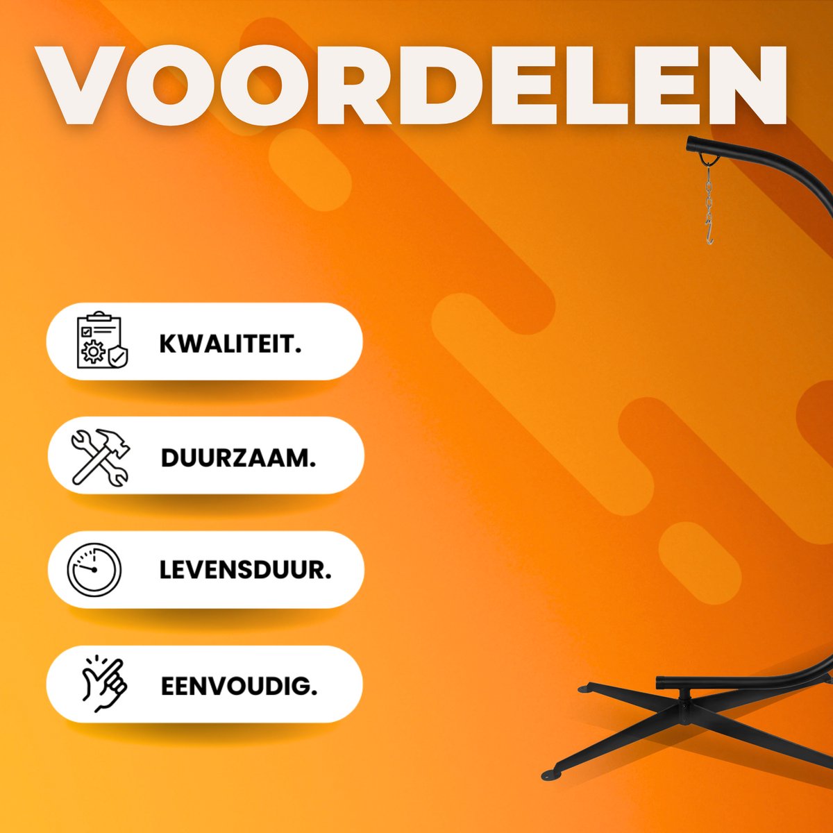 Metalen Hangstoel Hangmat C-Standaard - Egg hangstoel Chair - Schommel - 150kg Capaciteit - Schommelstandaard voor Buiten, Terras, Balkon & Veranda - 360° Rotatie