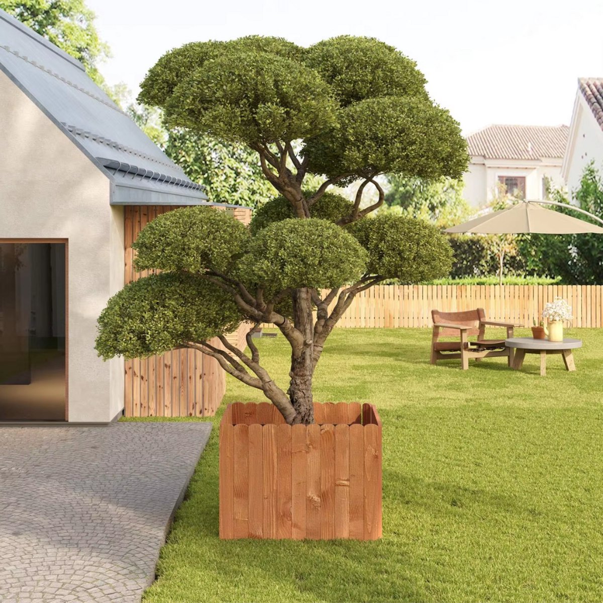 Tuin Gras Gazon Rand - Flexibele Houten Border voor Tuinhek - Tuinafboording voor Outdoor Landschap & Tuindecoratie - 203x35x1.4cm Bruin