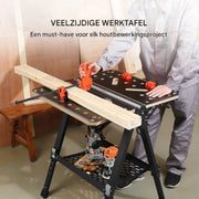 Inklapbare Werktafel - Professioneel - Houtbewerking - 7 Werkhoogtes - Klemsysteem - 454KG laadvermogen - Zwart