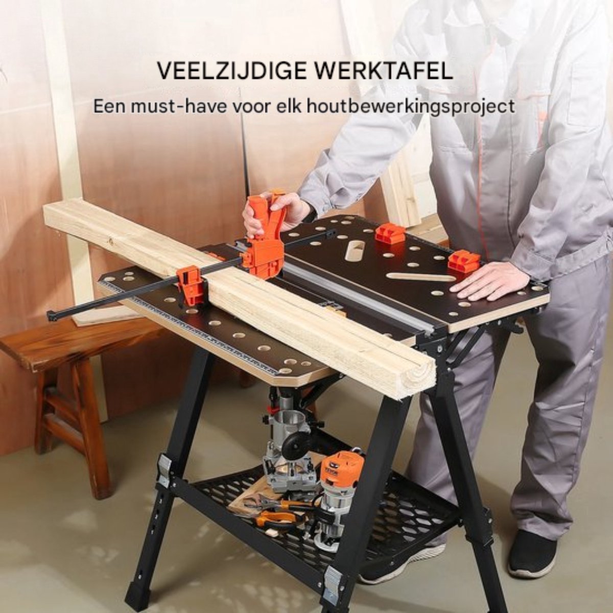 Inklapbare Werktafel - Professioneel - Houtbewerking - 7 Werkhoogtes - Klemsysteem - 454KG laadvermogen - Zwart