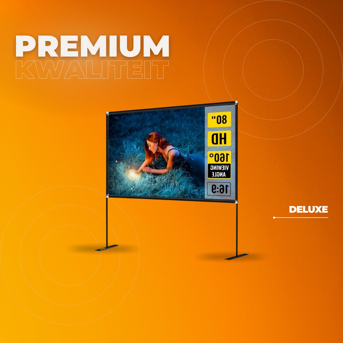 Projectiescherm deluxe - 80 inch - Beamerscherm - HD 4K - Projectiedoek - Beamer Scherm - 160° Kijkhoek
