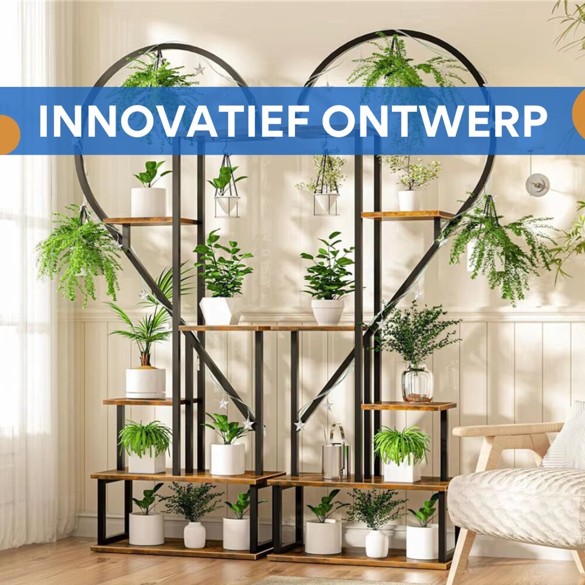 Plantenstandaard Hartvormig Fioren - Plantenrek - Plantentafel - Voor binnen & buitengebruik - Bloempothouder - Bamboe - Zonder verlichting