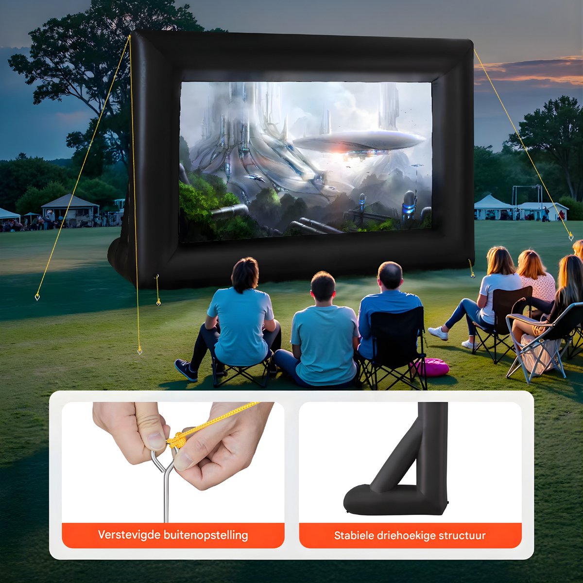 Opblaasbaar Projectorscherm - Filmscherm - voor Buitenevenementen, Entertainment - Thuisbioscoop, Feesten & Zwembad - Inclusief Luchtblazer - 427cm