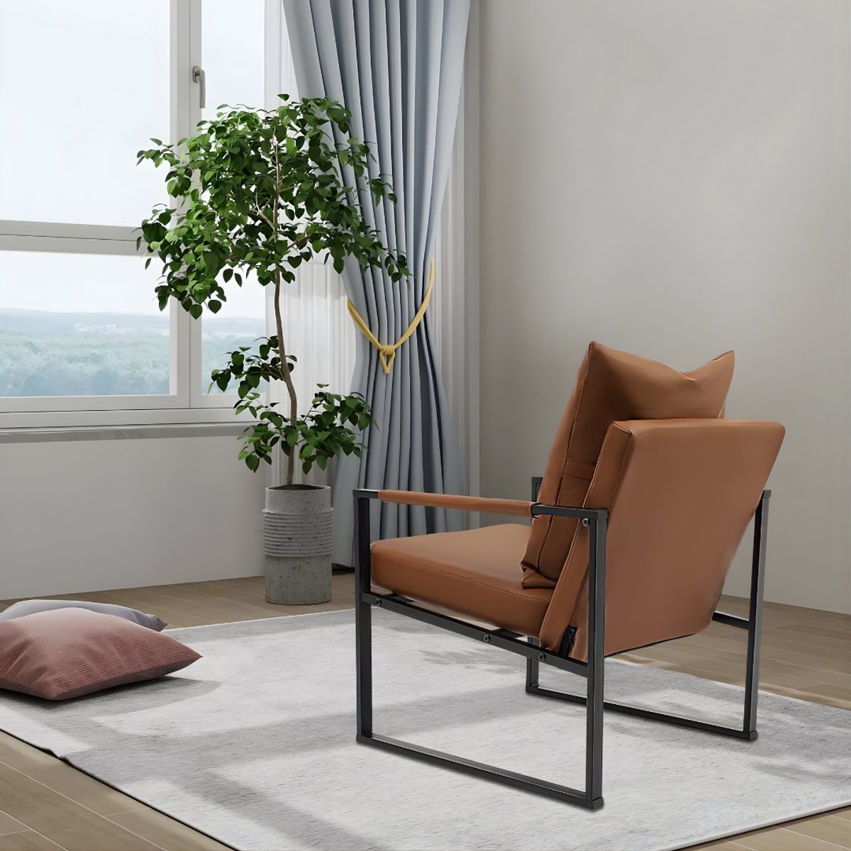 Fauteuil- Voor Woonkamer - Moderne Lounge - Stof /Bruin