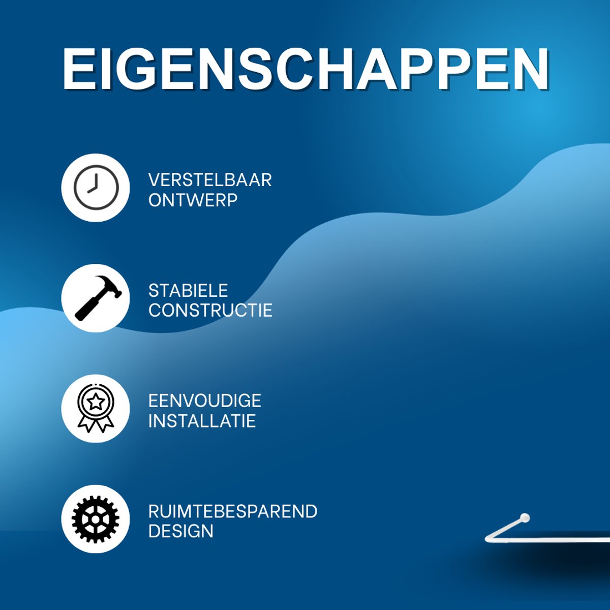 Douchestang - Douchegordijnstang- Voor douche - U-vormig, wandgemonteerd en verstelbaar - Wit