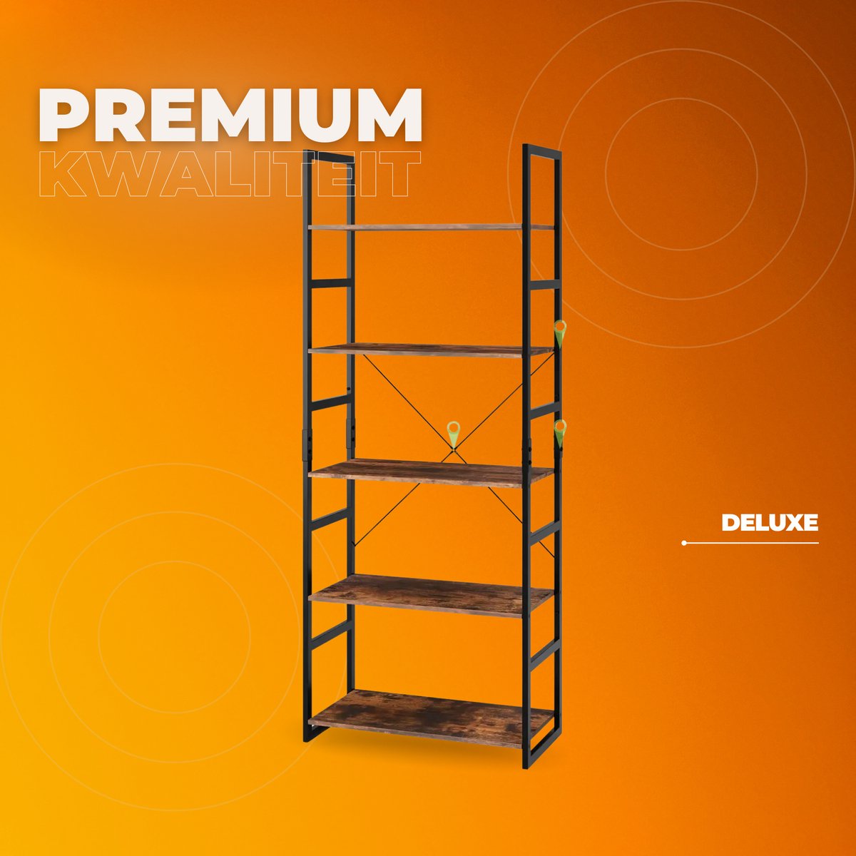 Industriële Ladderplank - Boekenkast - Ladekast - Opbergkast - Vintage Boekenplank voor Opruimen - Opslag voor Kantoor, Badkamer & Woonkamer - 5-planken - 60x30x165 cm