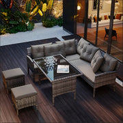 Tuinmeubelset - Loungeset - Tuinlounge Lounge Set - Lounge Set voor 7 Personen - Inclusief Sofa, Tafel, Kruk en Wasbare Kussens