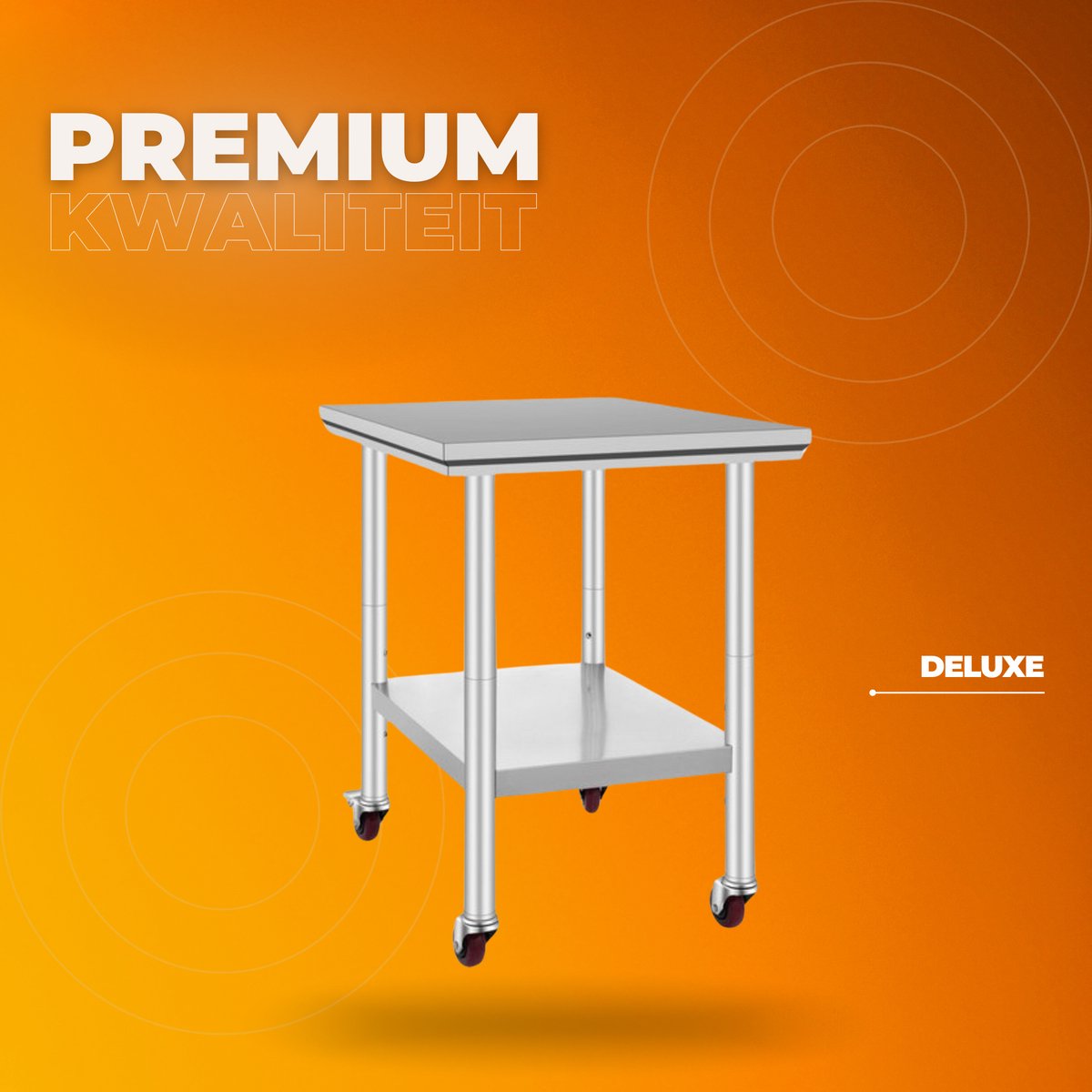 Keukentafel - RVS Werktafel Deluxe - Werkbank - Met 4 Wielen - 30x24 Inch - Voor Voorbereiding