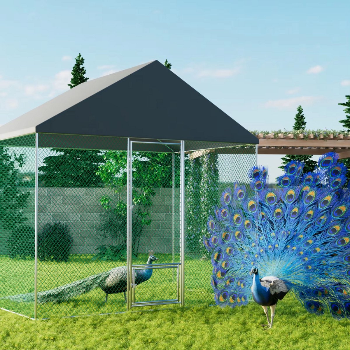 Gazonus Kippenhok - Kippenren voor buiten en tuin - Inclusief waterdichte hoes - 400x300cm - Metaal