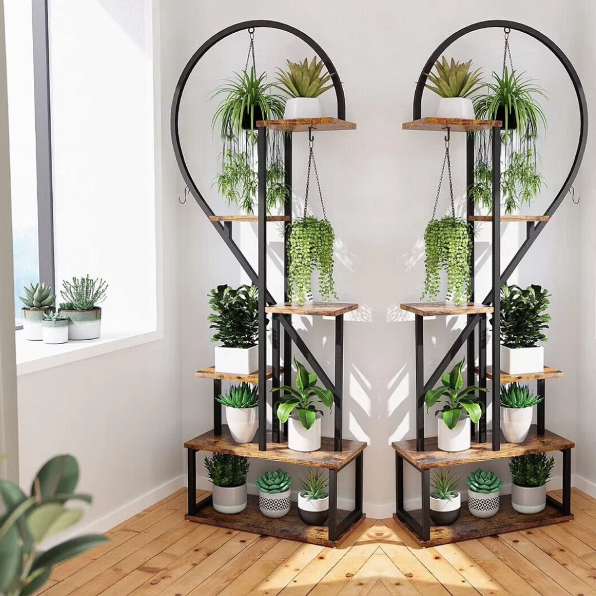 Plantenstandaard Hartvormig Fioren - Plantenrek - Plantentafel - Voor binnen & buitengebruik - Bloempothouder - Bamboe - Zonder verlichting