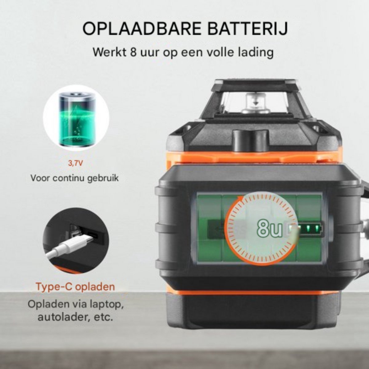 Kruislijnlaser zonder statief - Zelfnivellerend Laser - 360 graden - Waterpas - Lasergolflengte Bouwlaser - Incl. Lithiumbatterij