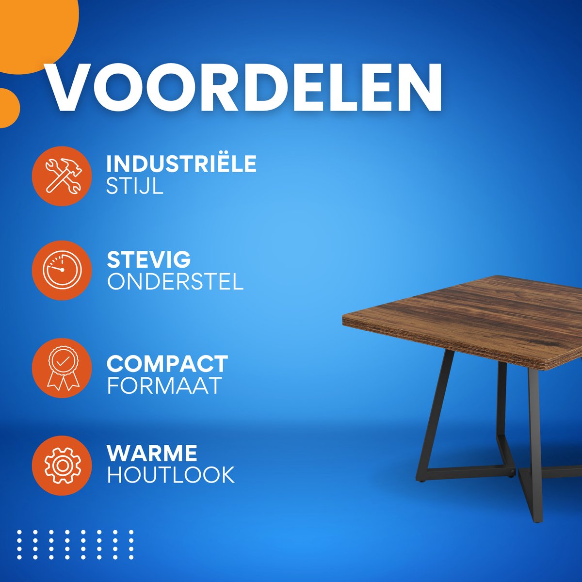 Eettafel Livanti - Voor 4 personen - Vierkant - Keukentafel 80cm - Voor eetkamer - Bruin