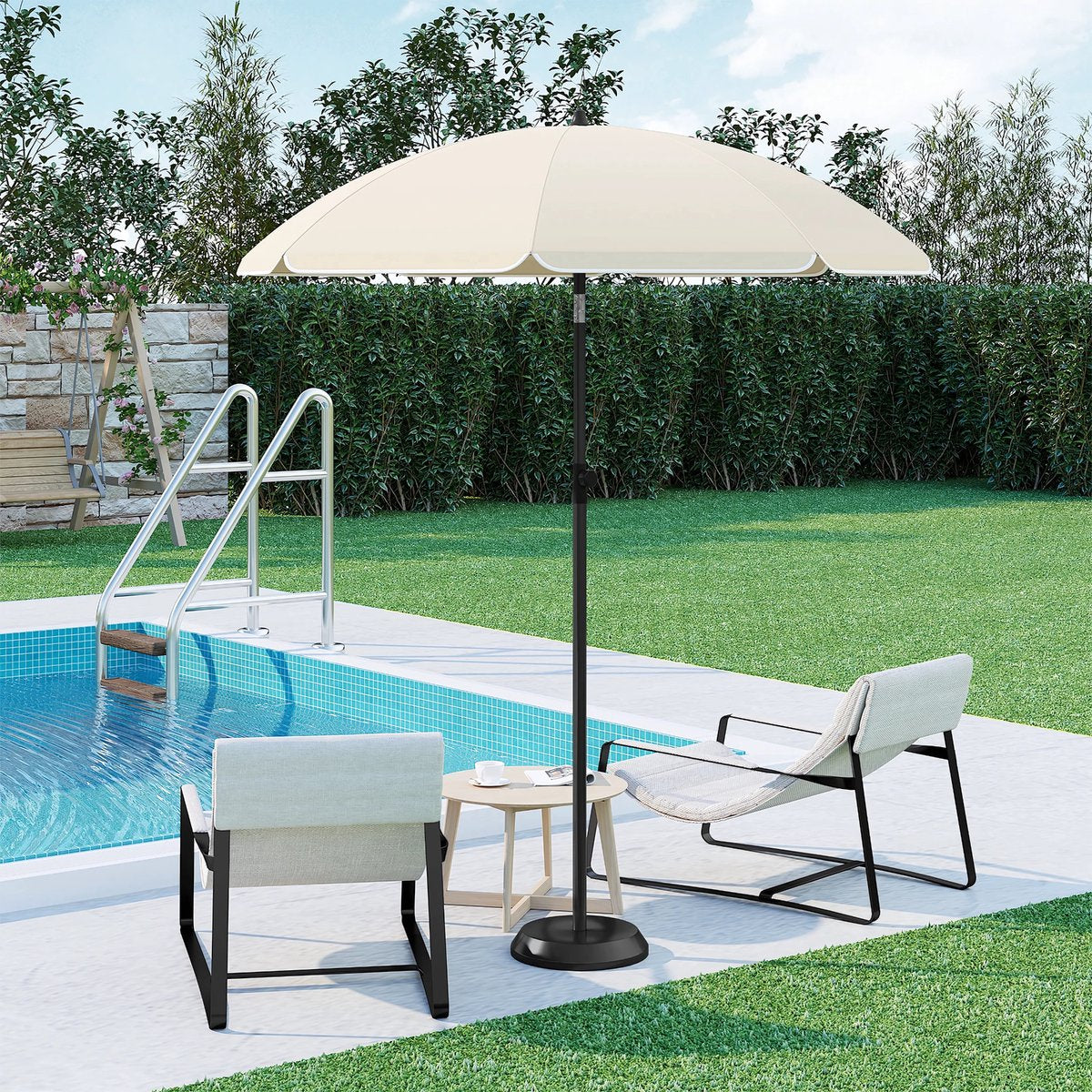 Ronde Parasol - Voor Balkon, Strand of Tuin - Verstelbaar & 45° Kantelbaar - UV-Resistent & Waterdicht - Beige 155cm