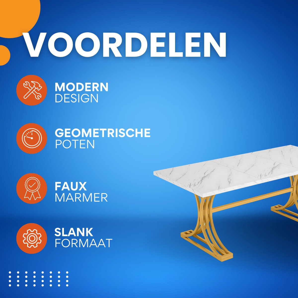 Moderne eetkamertafel Minty - Woonkamer -Marmerlook Blad - 160cm