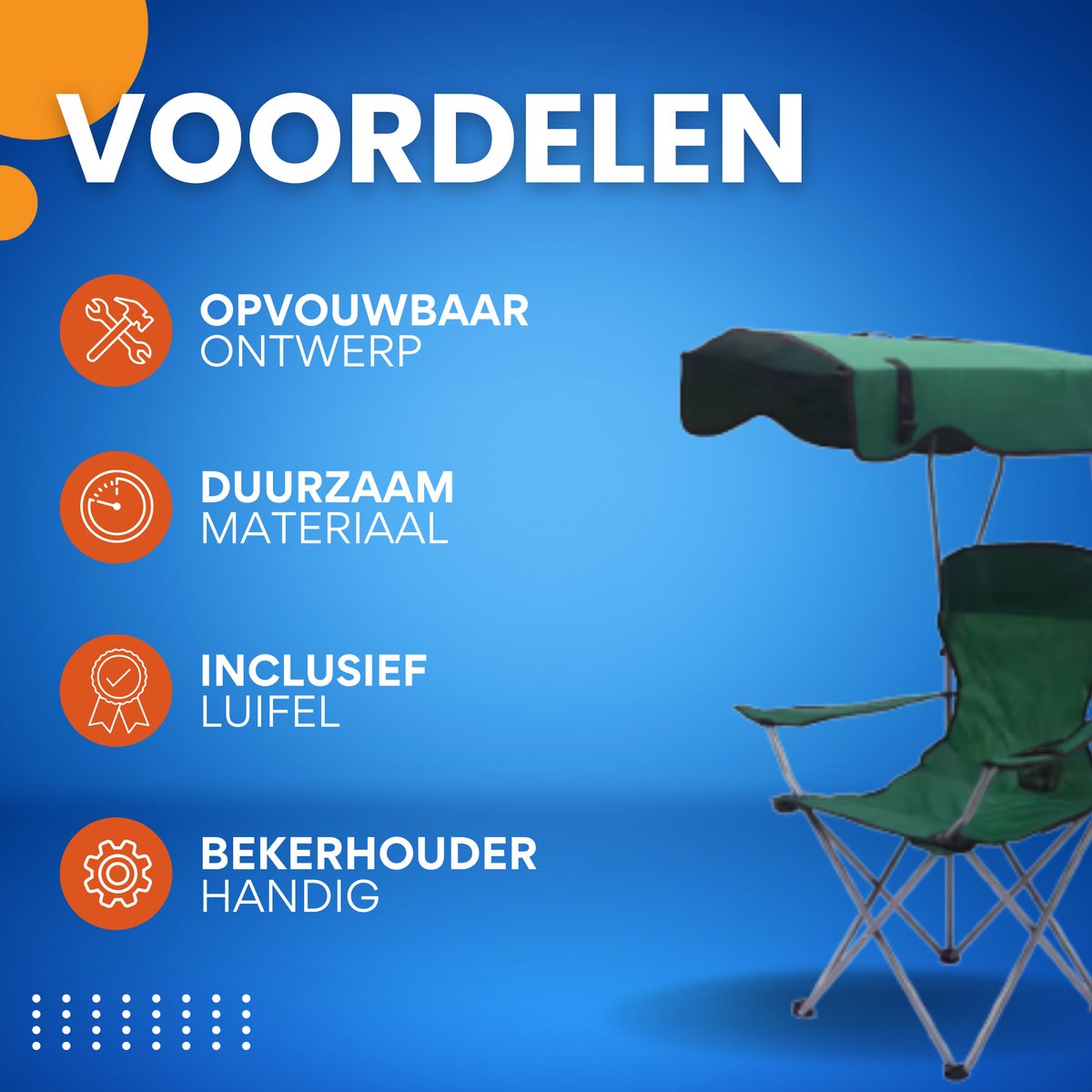 Opvouwbare campingstoel - Met luifel - Strandstoel - Vissen - Met bekerhouder, luifel en draagtas