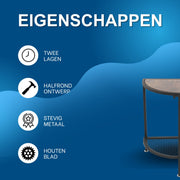 Bijzettafel Lucia - Half rond - Voor woonkamer en slaapkamer - 50KG - Hout en metaal