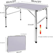 Picknick Klaptafel Vareo - 90cm - Aluminium Opvouwbaar en Draagbaar - In Hoogte Verstelbaar Lichtgewicht voor Camping en Barbecue, 90x60x37/67cm
