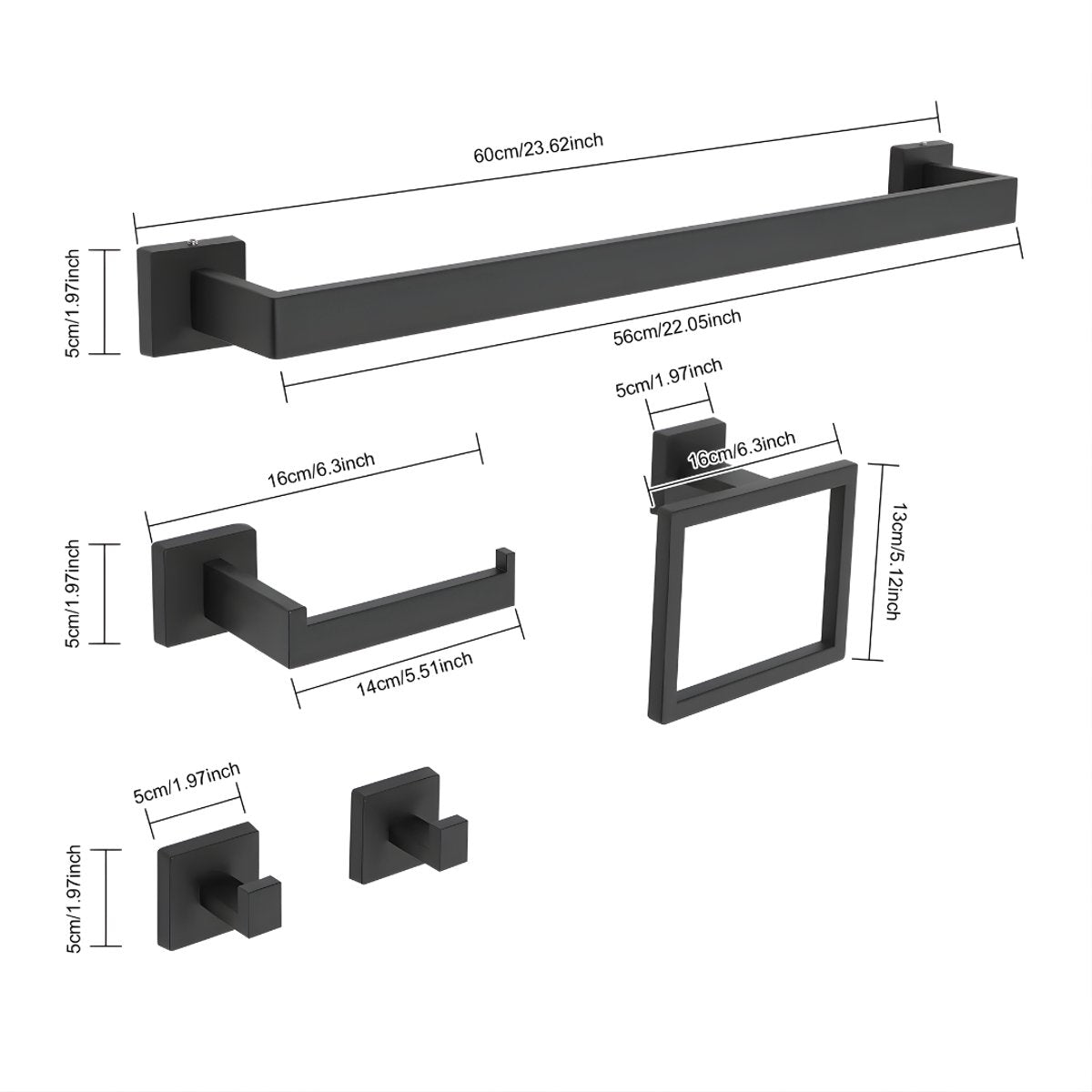 Handdoekstangset - Handdoekrek - Handdoekhouder - Badkameraccessoires - Voor Wandmontage in Badkamer - Zwart