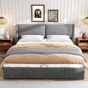Bed - Tweepersoonsbedden - Tweepersoonsbed - Voor Slaapkamer - Tweepersoonsbed met Oorvormig Kussen Hoofdeinde & Hydraulisch Opbergsysteem - Grijs - 180x200