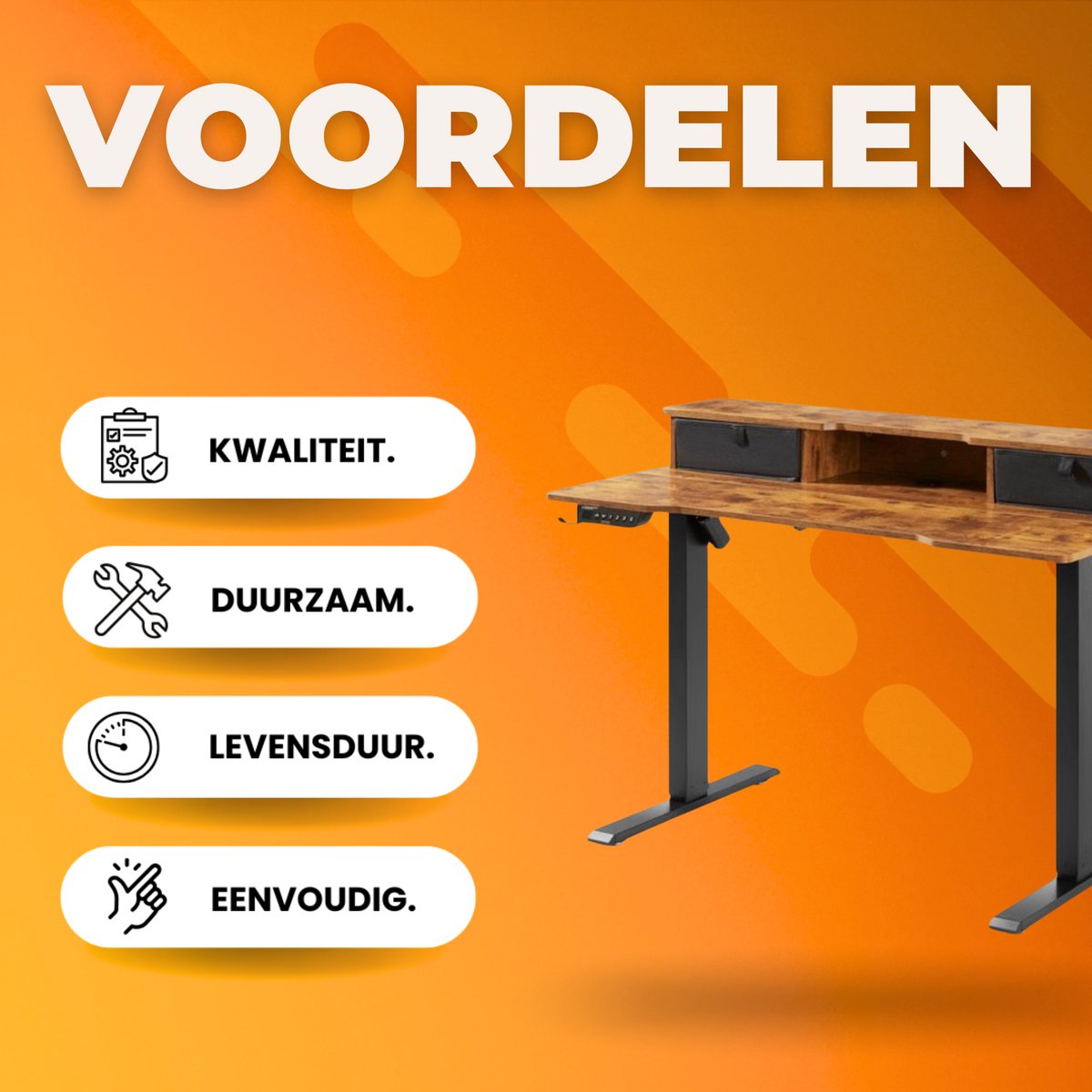 Elektrisch zit sta bureau - Vintage - In Hoogte Verstelbaar Werkstation - 140x70cm
