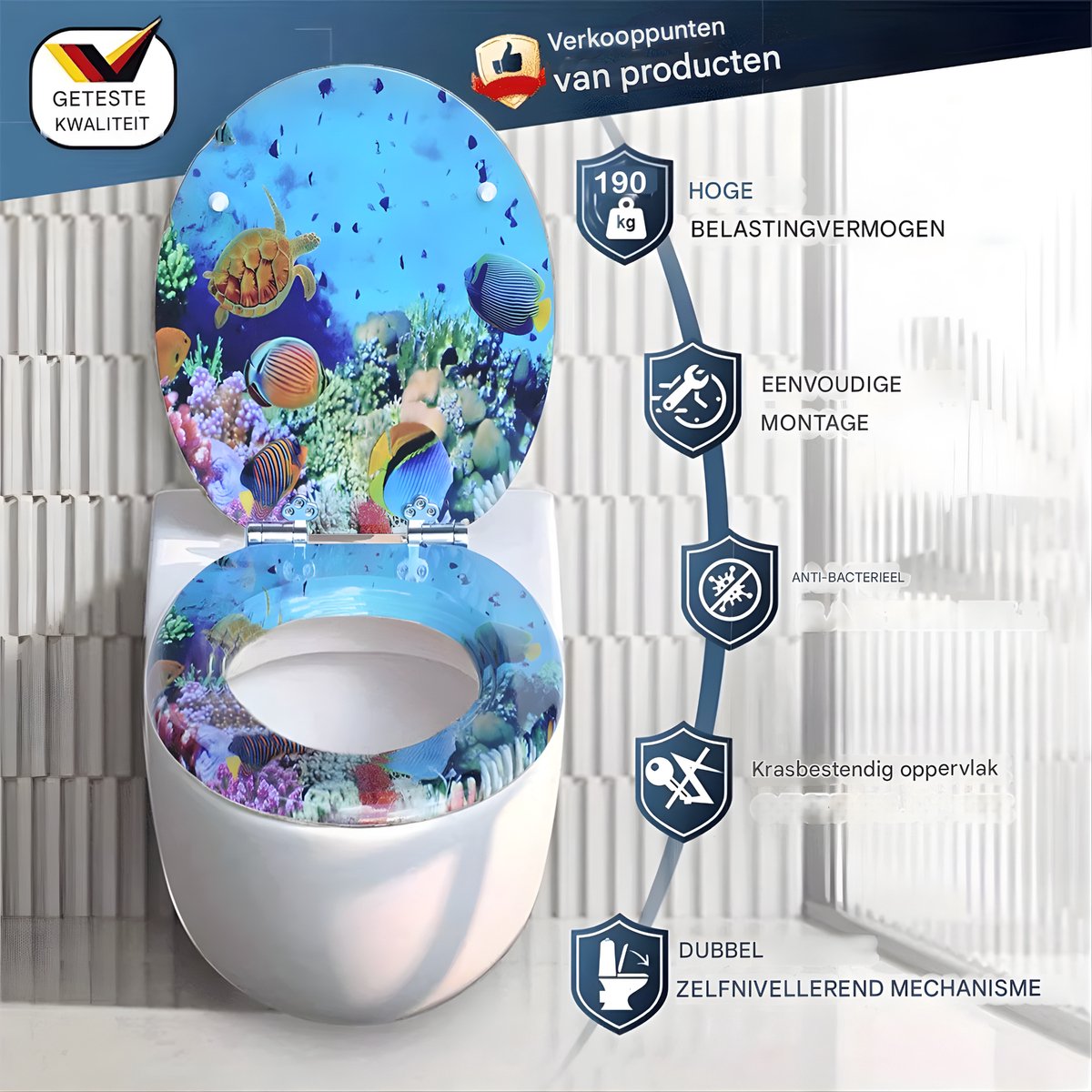 WC-bril - Toiletbril – Voor Toilet & Badkamer – Soft-Close - Met print