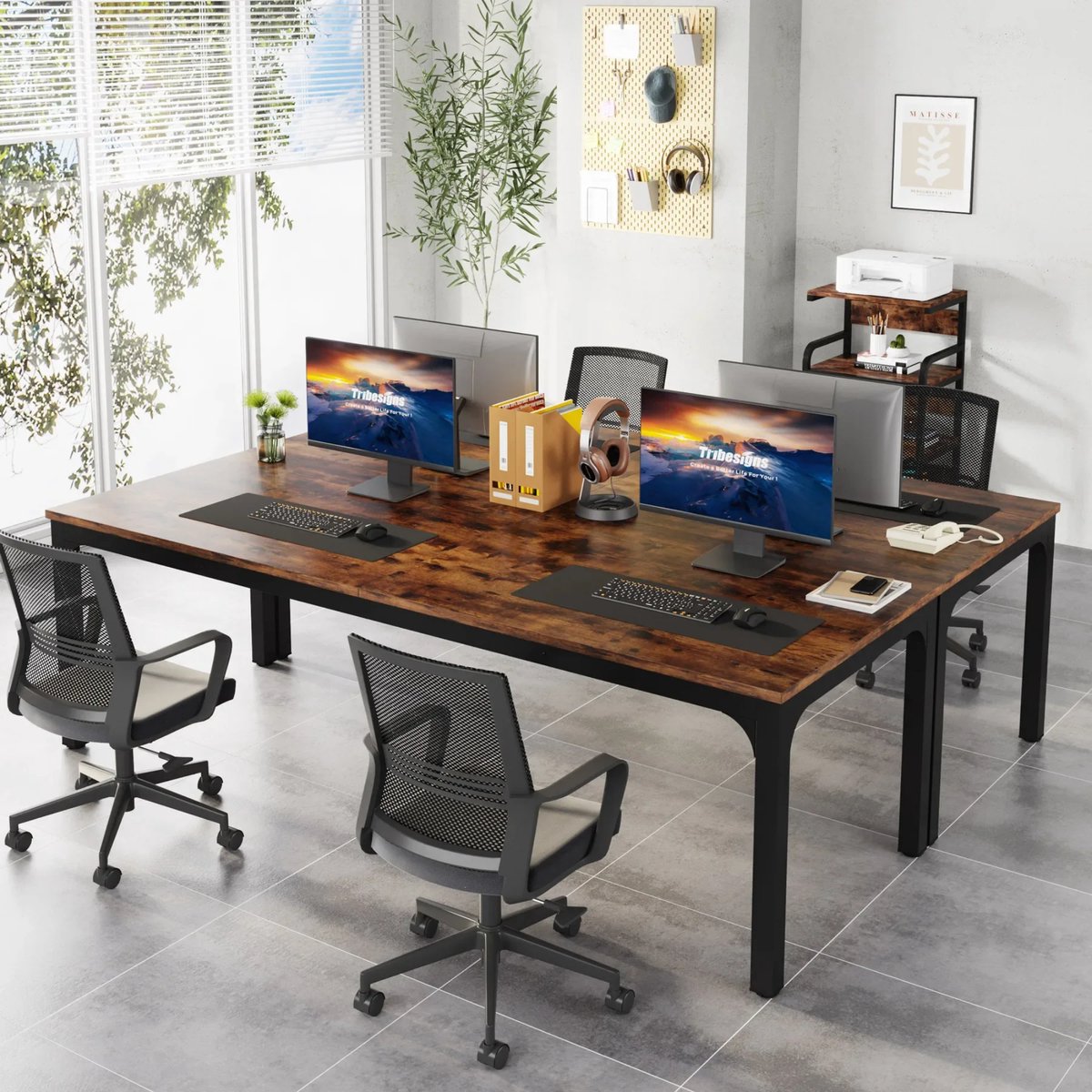 Computerbureau Milano - Voor 2 Personen - 200cm - Bruin - Voor thuis of werk - Hout en metaal