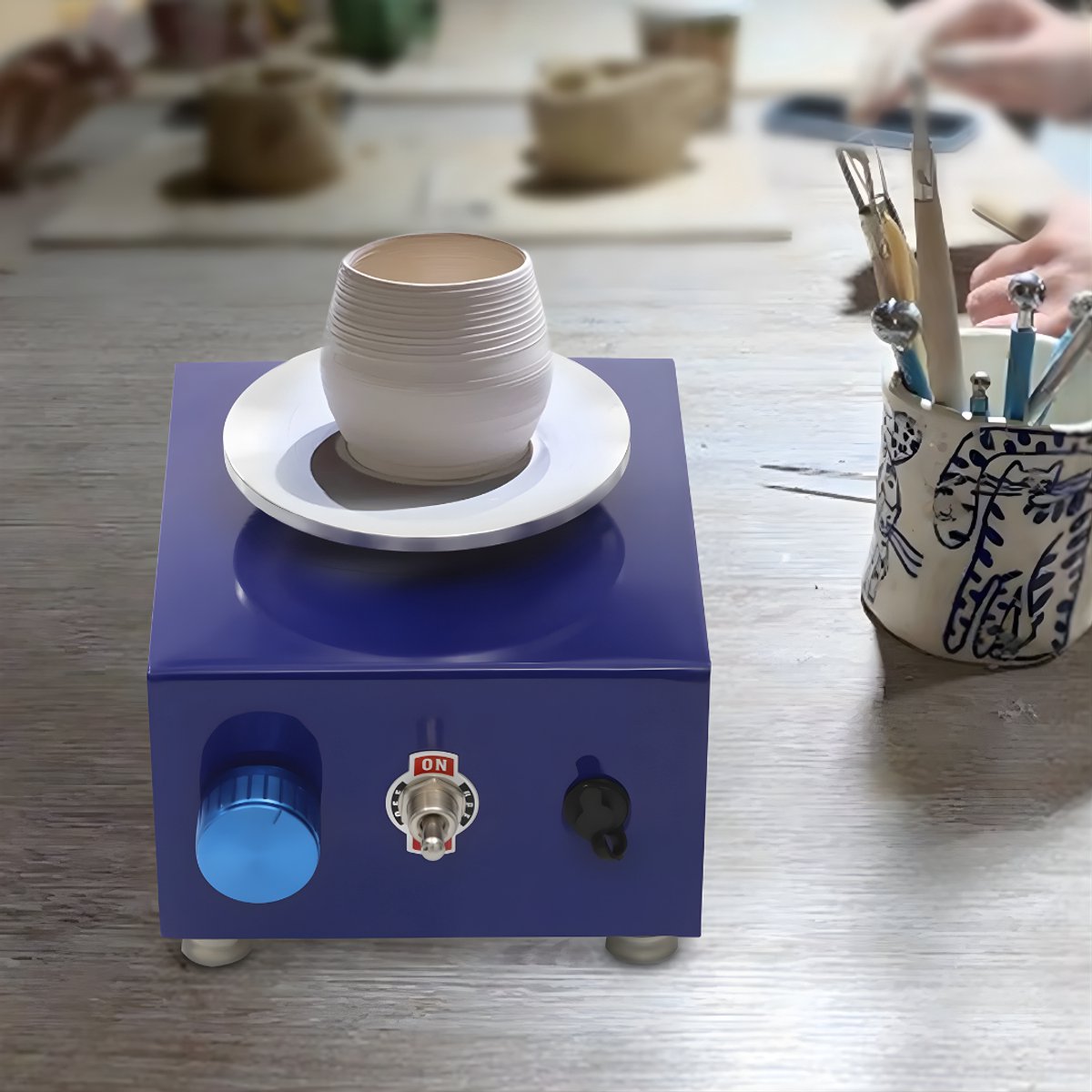 Mini pottenbakkersschijf - Draaischijf - Pottenbakken - Voor keramiek en klei - Elektrisch - Blauw