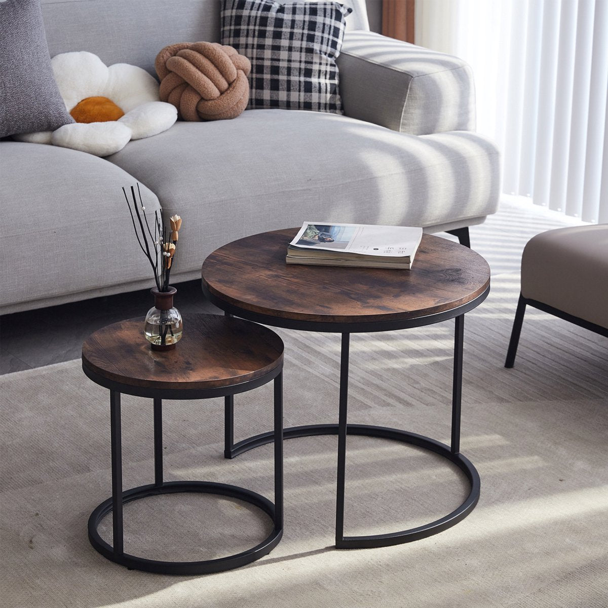 Happyment Salontafel deluxe Bruin - Set van 2 - Landelijk - Woonkamer - Rond - 60 en 40cm