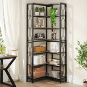 Hoek boekenkast met 7 Lagen - Hoekkast - Grijs - Hoekrek - Voor Woonkamer, Slaapkamer of Kantoor