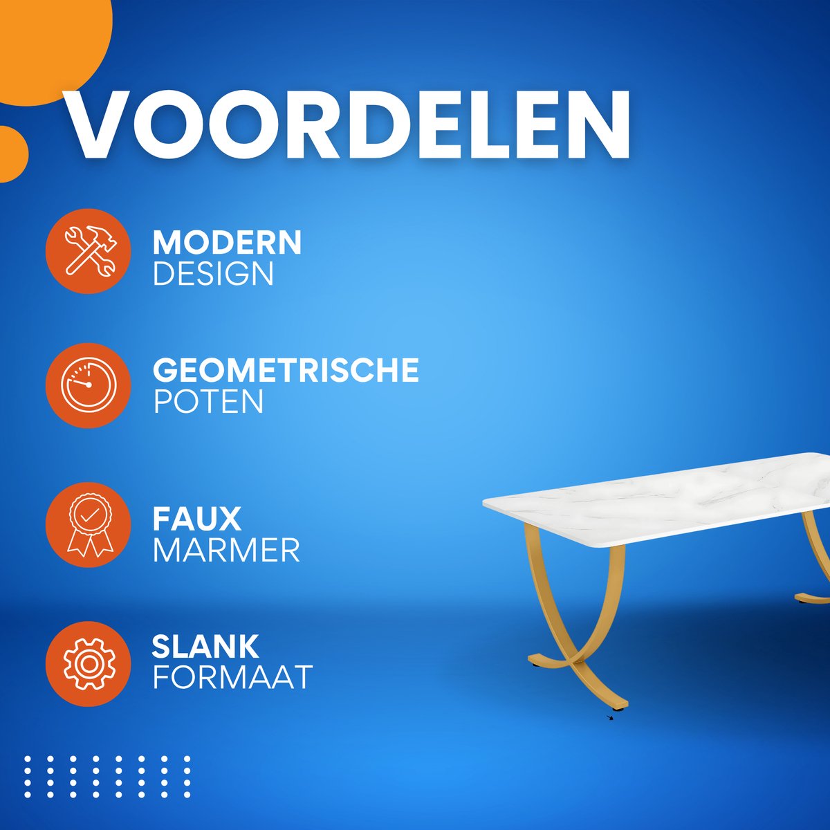 Moderne eetkamertafel Opulence - Woonkamer -Marmerlook Blad - 160cm