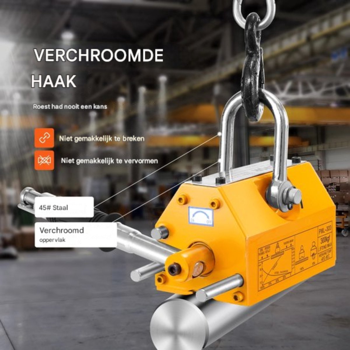 Hefmagneet - Magnetische Lifter - 2000 kg Trekkracht - Neodymium en Staal - Oranje - Met Ontgrendeling